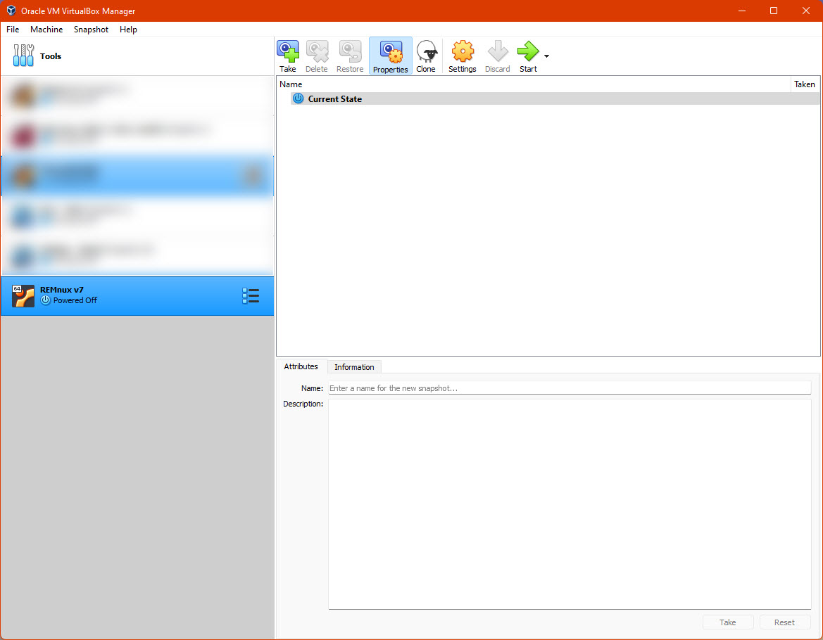 Screenshot of the VirtualBox windows