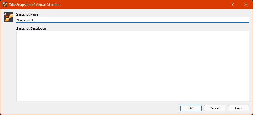 Screenshot of the snapshot window from VirtualBox